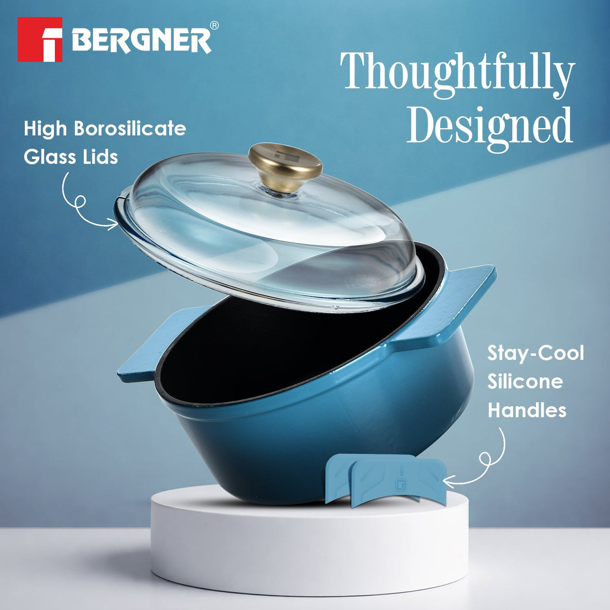 Bergner Excalibur Light Cast Iron Casserole with Lid 24cm (4L) - Blue