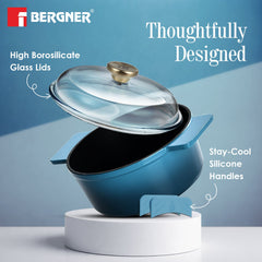 Bergner Excalibur Light Cast Iron Casserole with Lid 24cm (4L) - Blue
