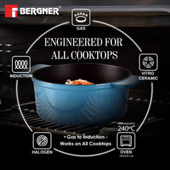 Bergner Excalibur Light Cast Iron Casserole with Lid 24cm (4L) - Blue