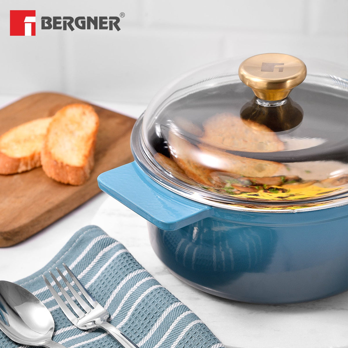 Bergner Excalibur Light Cast Iron Casserole with Lid 24cm (4L) - Blue