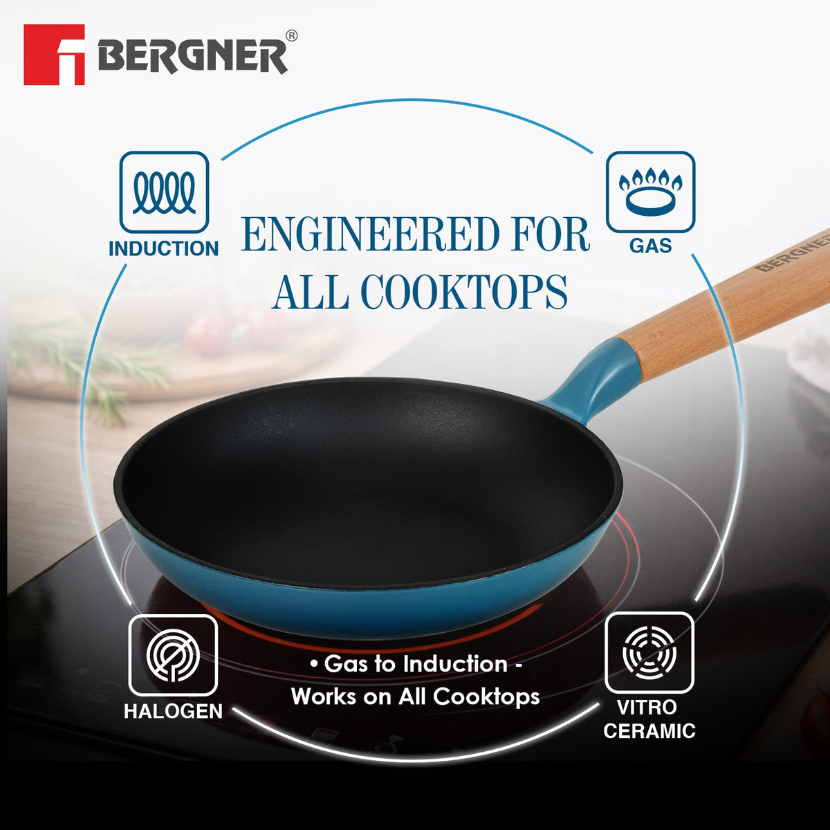 Bergner Excalibur Light Cast Iron Frypan 18cm - Induction Bottom, Blue