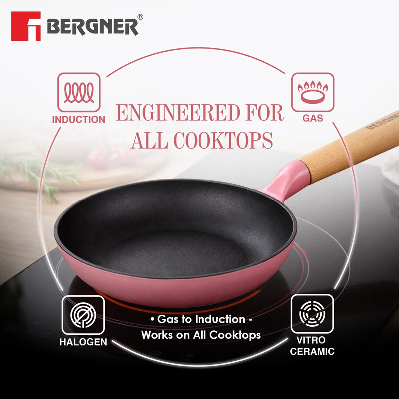 Bergner Excalibur Light Cast Iron Frypan 18cm - Induction Bottom, Pink