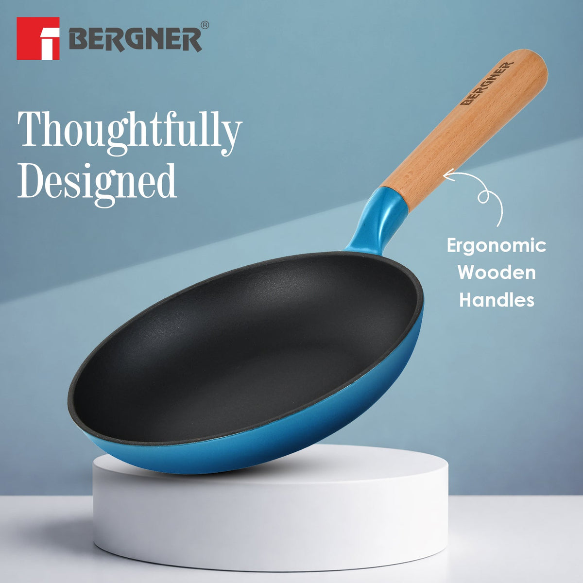 Bergner Excalibur Light Cast Iron Frypan 20cm - Induction Bottom, Blue