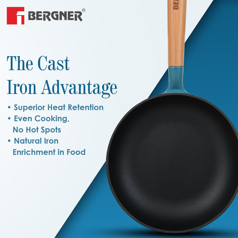 Bergner Excalibur Light Cast Iron Frypan 20cm - Induction Bottom, Blue