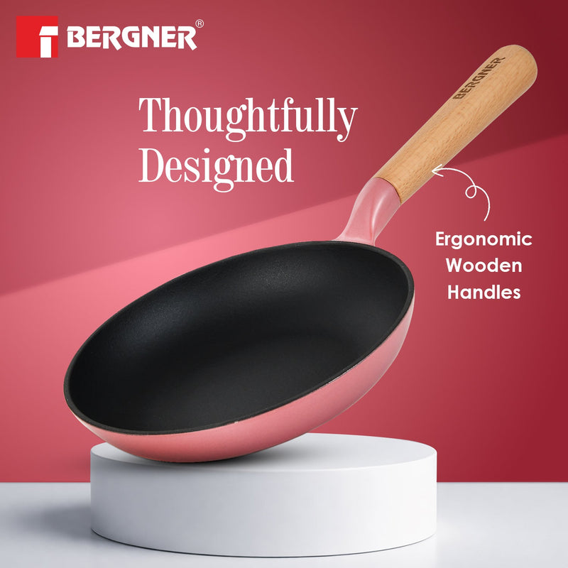 Bergner Excalibur Light Cast Iron Frypan 20cm - Induction Bottom, Pink