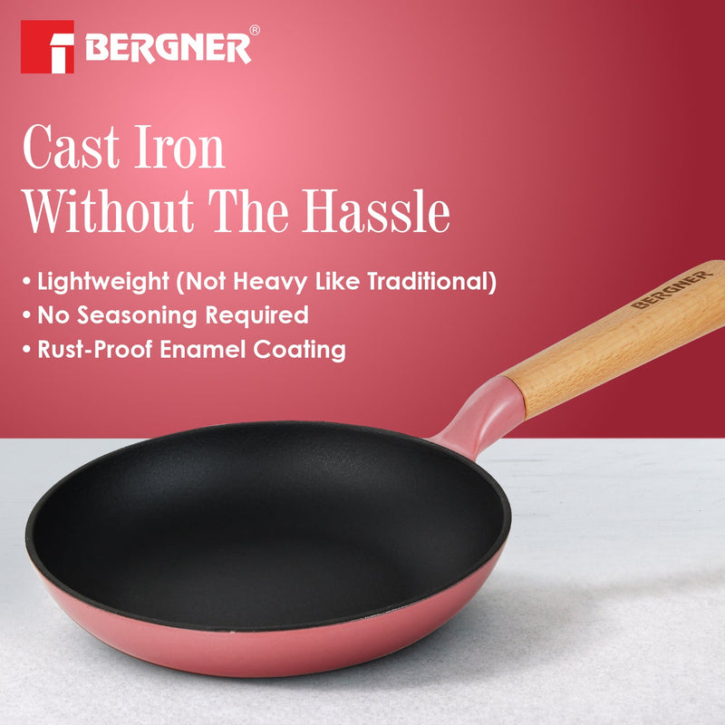 Bergner Excalibur Light Cast Iron Frypan 20cm - Induction Bottom, Pink
