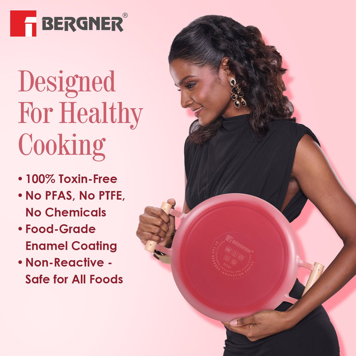 Bergner Excalibur Light Cast Iron Frypan 20cm - Induction Bottom, Pink