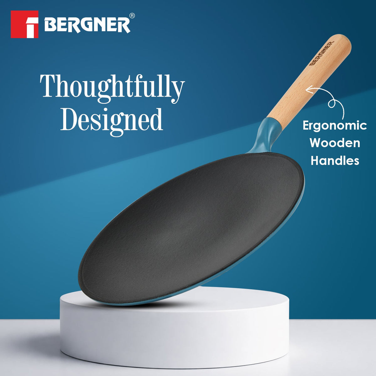 Bergner Excalibur Light Cast Iron Roti Tawa 26cm - Induction Bottom, Blue