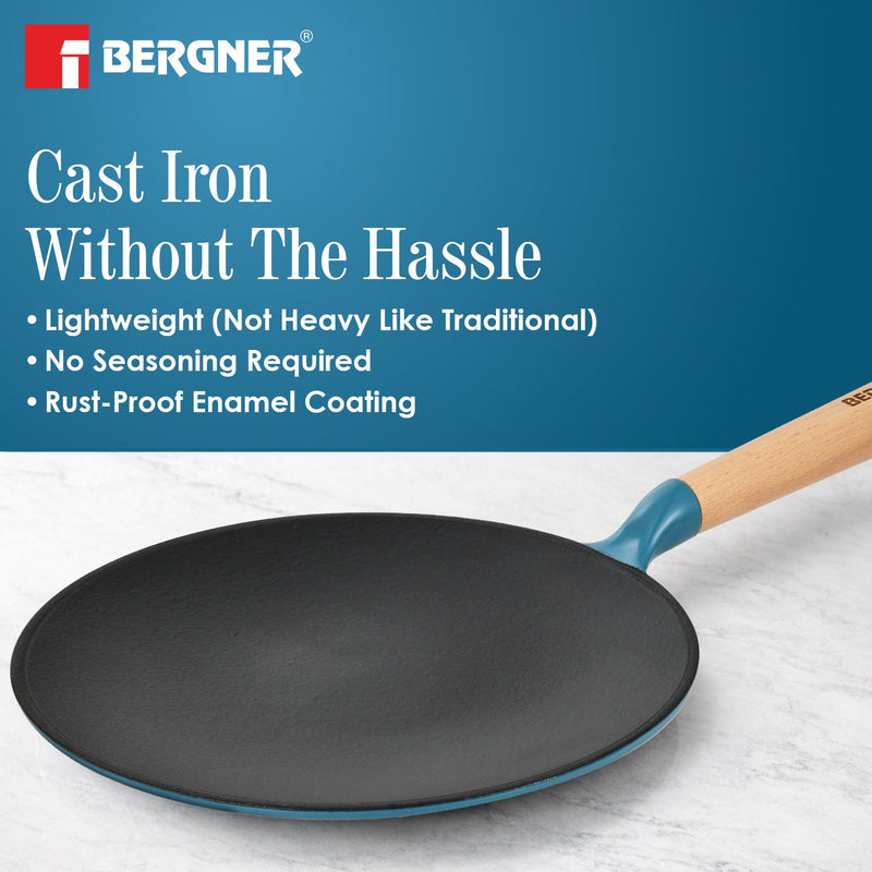 Bergner Excalibur Light Cast Iron Roti Tawa 26cm - Induction Bottom, Blue