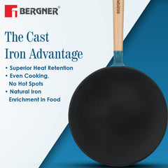 Bergner Excalibur Light Cast Iron Roti Tawa 26cm - Induction Bottom, Blue