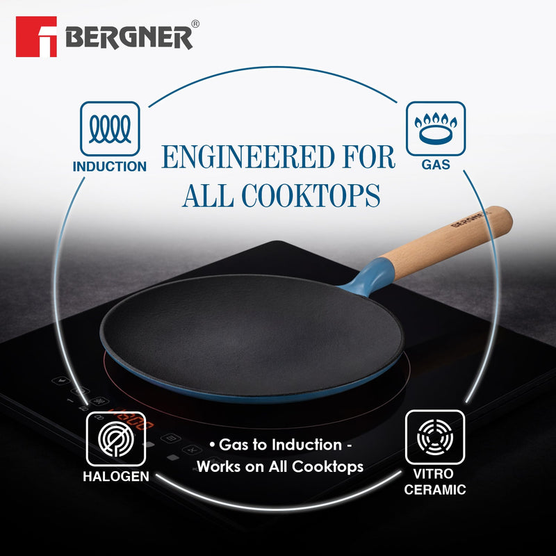 Bergner Excalibur Light Cast Iron Roti Tawa 26cm - Induction Bottom, Blue
