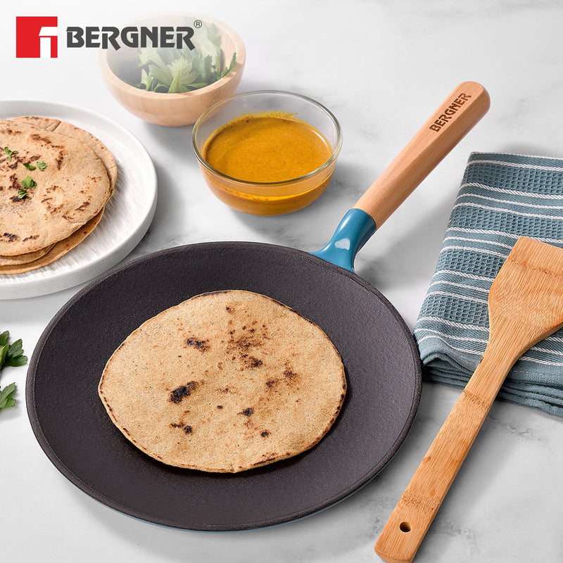 Bergner Excalibur Light Cast Iron Roti Tawa 26cm - Induction Bottom, Blue
