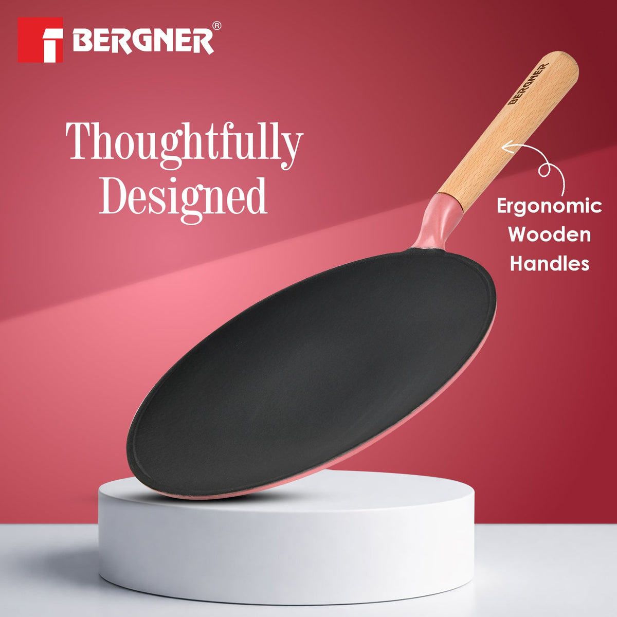 Bergner Excalibur Light Cast Iron Roti Tawa 26cm - Induction Bottom, Pink