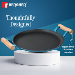 Bergner Excalibur Light Cast Iron Dosa Tawa 28cm with Double Sided Handle -Blue