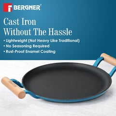 Bergner Excalibur Light Cast Iron Dosa Tawa 28cm with Double Sided Handle -Blue