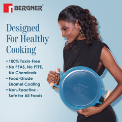 Bergner Excalibur Light Cast Iron Dosa Tawa 28cm with Double Sided Handle -Blue