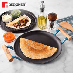 Bergner Excalibur Light Cast Iron Dosa Tawa 28cm with Double Sided Handle -Blue