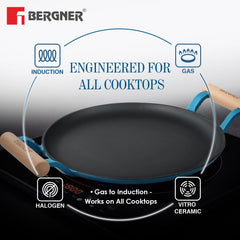 Bergner Excalibur Light Cast Iron Dosa Tawa 30cm with Double Sided Handle - Blue