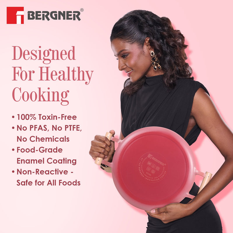 Bergner Excalibur Light Cast Iron Dosa Tawa 30cm with Double Sided Handle - Pink
