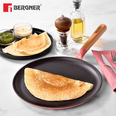 Bergner Excalibur Light Cast Iron Dosa Tawa 28cm - Induction Bottom, Pink