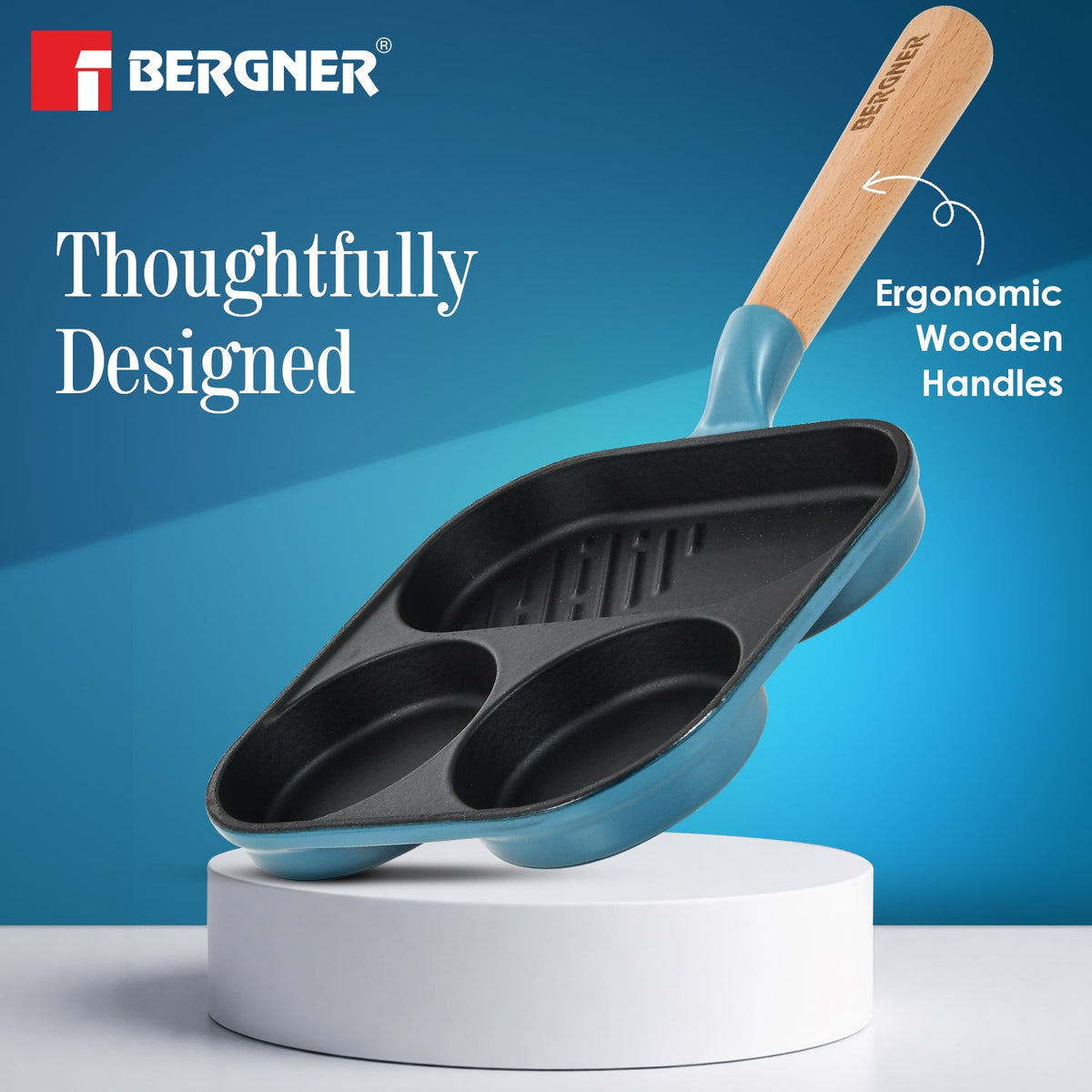 Bergner Excalibur Light Cast Iron 18cm Breakfast Pan - Induction Bottom, Blue