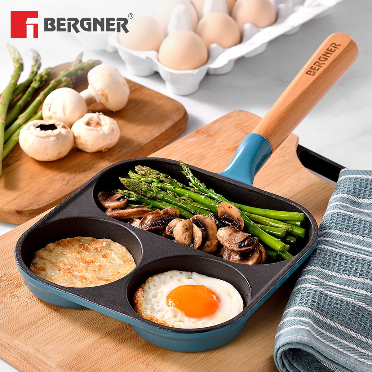 Bergner Excalibur Light Cast Iron 18cm Breakfast Pan - Induction Bottom, Blue