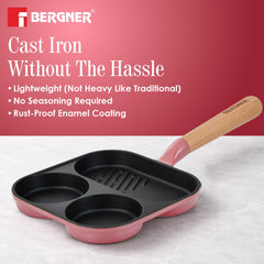 Bergner Excalibur Light Cast Iron 18cm Breakfast Pan - Induction Bottom, Pink