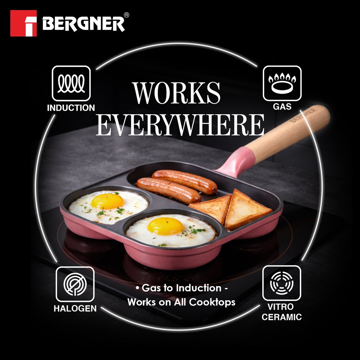 Bergner Excalibur Light Cast Iron 18cm Breakfast Pan - Induction Bottom, Pink