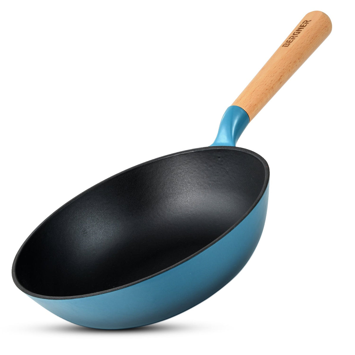 Bergner Excalibur Light Cast Iron 24cm (2L) Wok - Induction Bottom, Blue