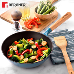 Bergner Excalibur Light Cast Iron 24cm (2L) Wok - Induction Bottom, Blue