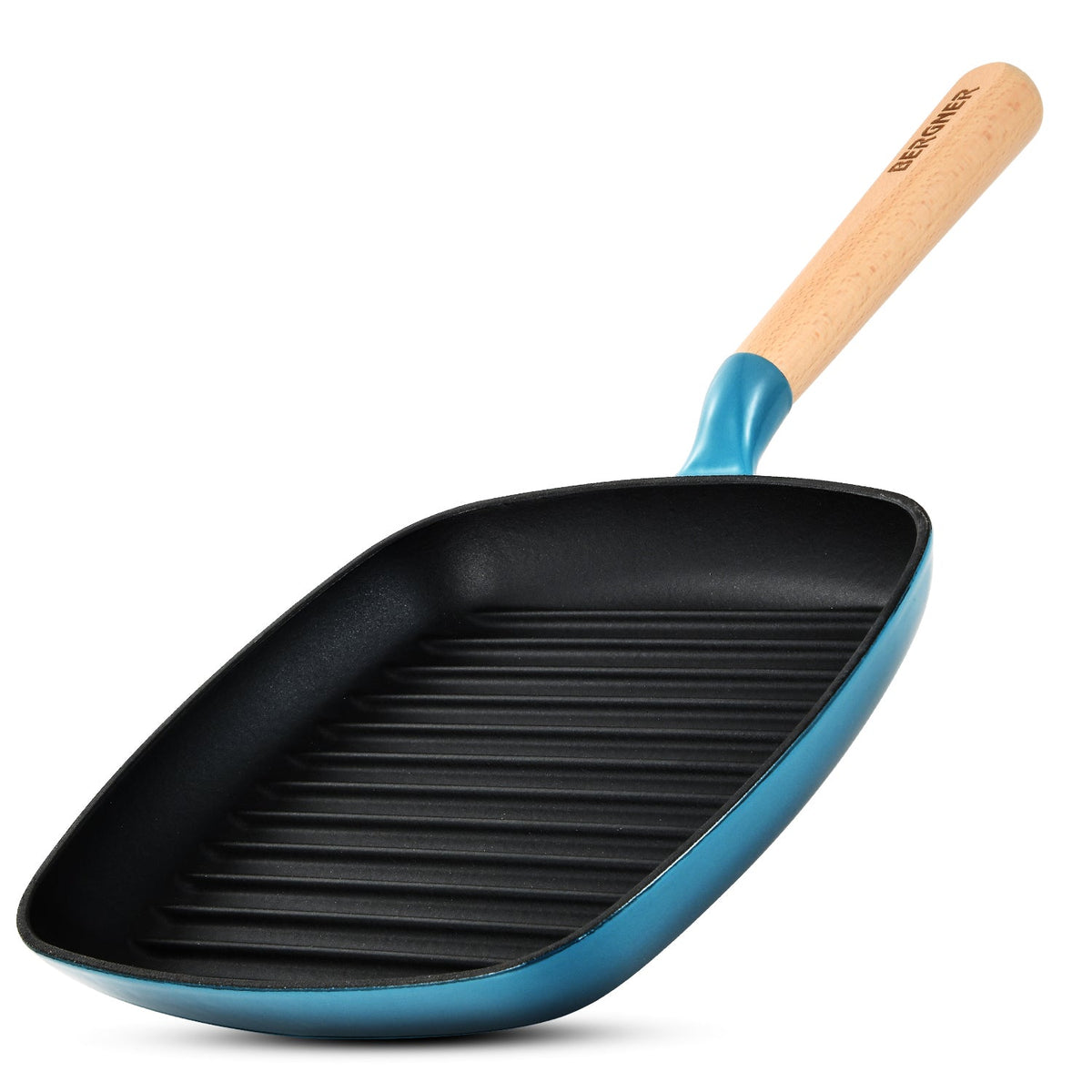 Bergner Excalibur Light Cast Iron 24cm Square Grill Pan - Induction Bottom, Blue