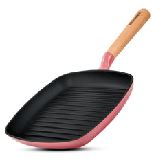 Bergner Excalibur Light Cast Iron 24cm Square Grill Pan - Induction Bottom, Pink