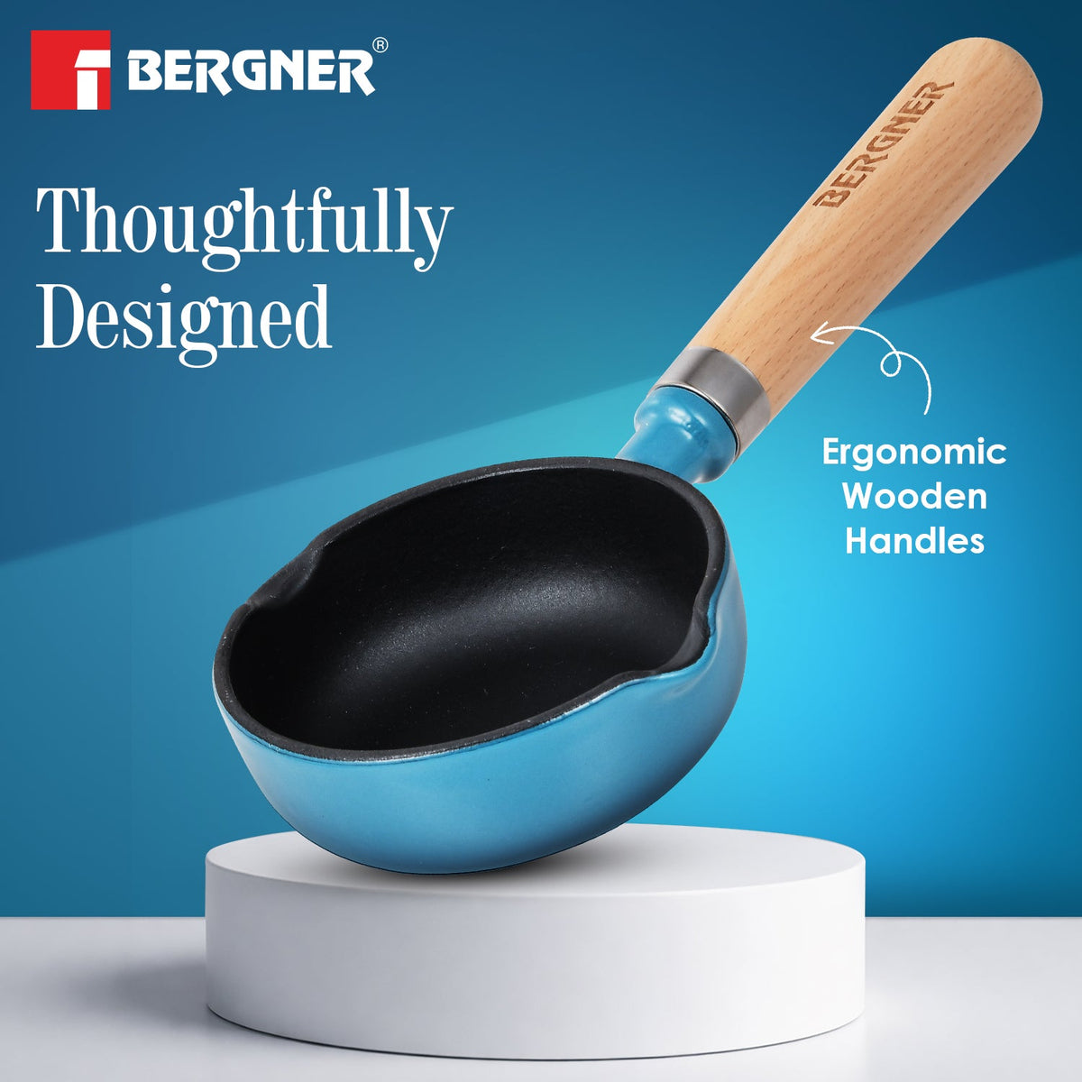 Bergner Excalibur Light Cast Iron 12cm / 200ml Tadkapan - Induction Bottom, Blue