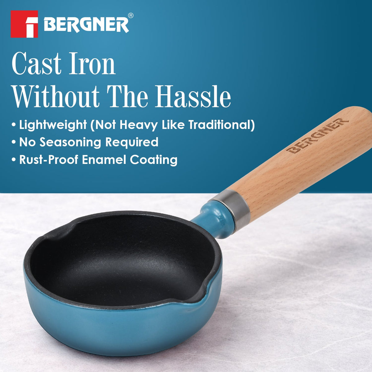 Bergner Excalibur Light Cast Iron 12cm / 200ml Tadkapan - Induction Bottom, Blue