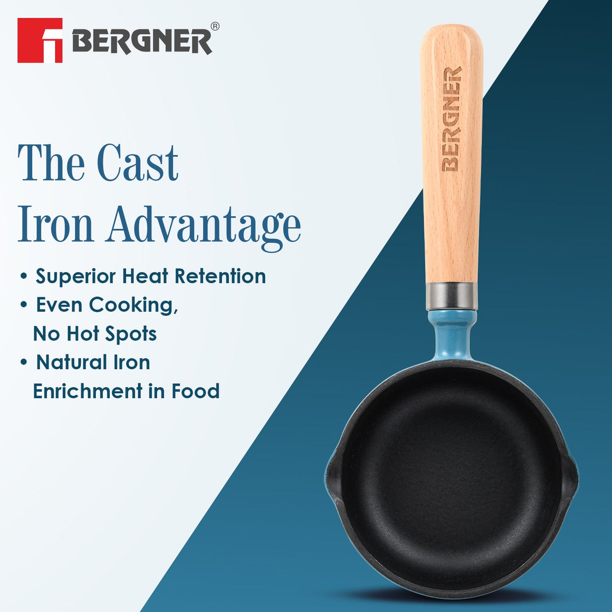 Bergner Excalibur Light Cast Iron 12cm / 200ml Tadkapan - Induction Bottom, Blue