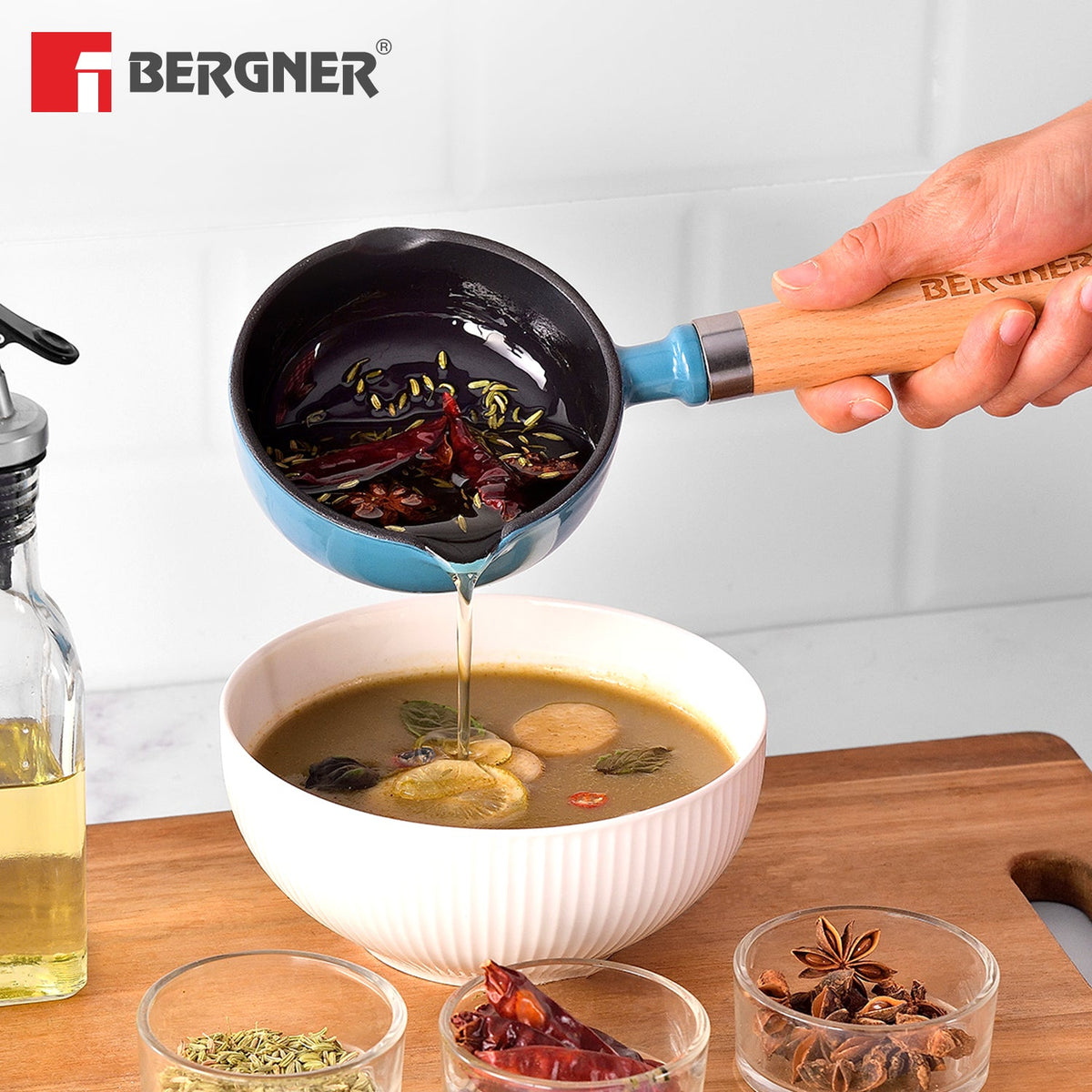 Bergner Excalibur Light Cast Iron 12cm / 200ml Tadkapan - Induction Bottom, Blue