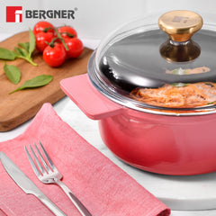 Bergner Excalibur Light Cast Iron 26cm (5L) Casserole with Lid - Pink