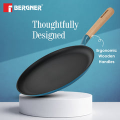 Bergner Excalibur Light Cast Iron Dosa Tawa 30cm - Induction Bottom, Blue