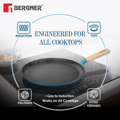 Bergner Excalibur Light Cast Iron Dosa Tawa 30cm - Induction Bottom, Blue