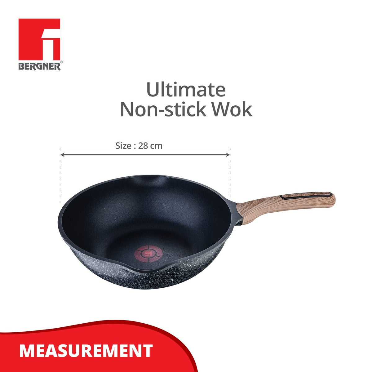 Bergner Ultimate ILag Marble Non-Stick Wok 30cm, 4.6 L - Induction Bottom