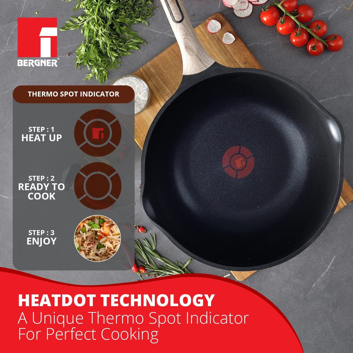 Bergner Ultimate ILag Marble Non-Stick Wok 30cm, 4.6 L - Induction Bottom