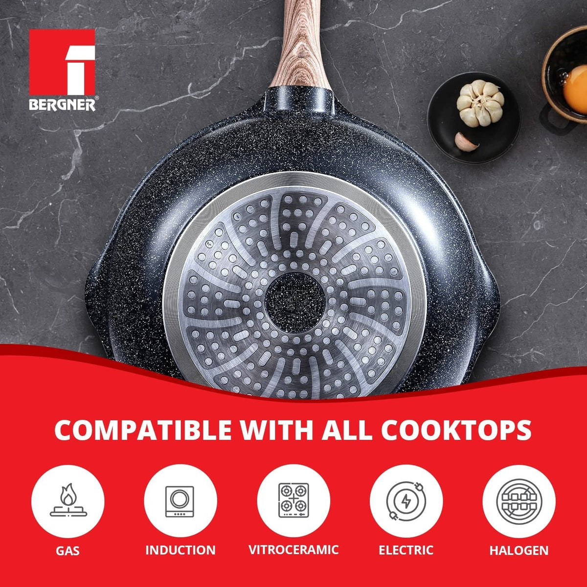 Bergner Ultimate ILag Marble Non-Stick Wok 30cm, 4.6 L - Induction Bottom