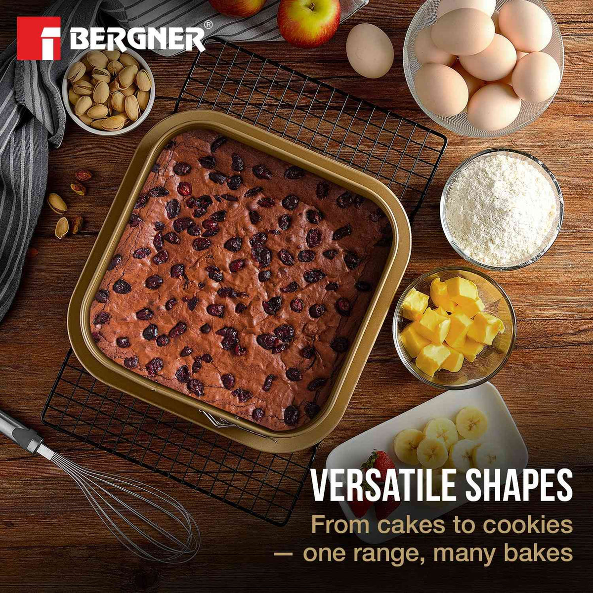 Bergner Cento Carbon Steel Square Springfrom Pan 24x24cm
