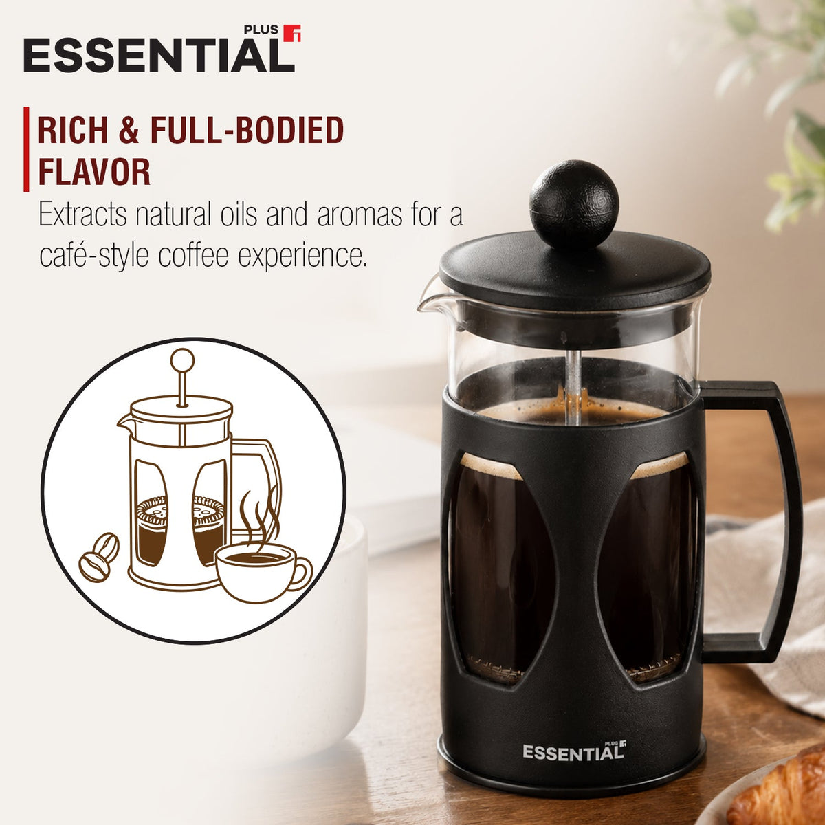 Bergner Essential Plus Borosilicate Glass 350 ml French Press (Coffee Plunger)
