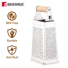 Bergner Essential Plus Stainless Steel 4 Sided Multi Function Grater with wood handle