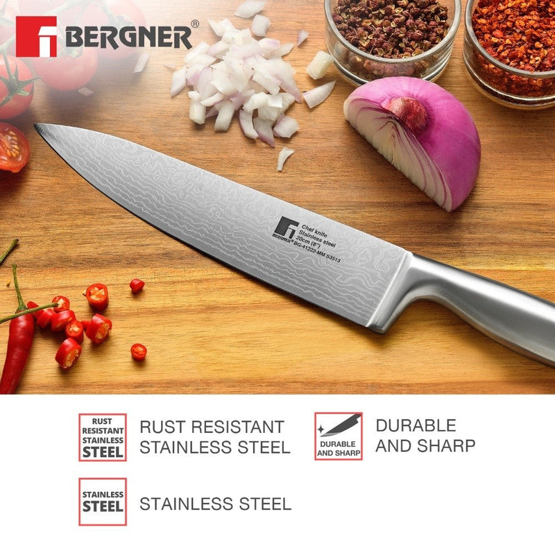 Bergner Argent Stainless Steel 20cm Chef Knife, Matt Finish