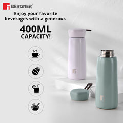 Bergner Walking LilyLuxe Thermosteel Hot and Cold 400ml Flask - Pink