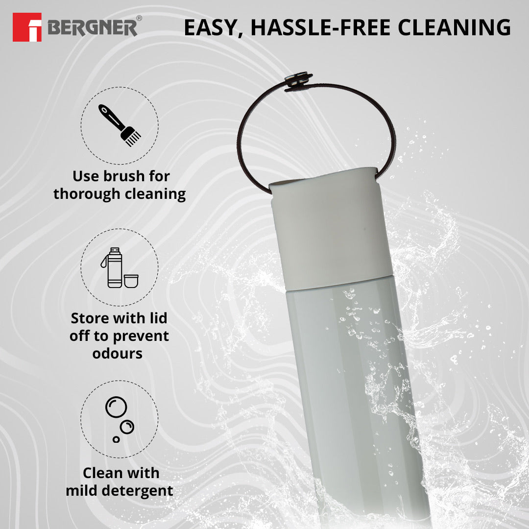 Bergner Walking Curv & Carry Thermosteel Hot and Cold 500ml Flask - White