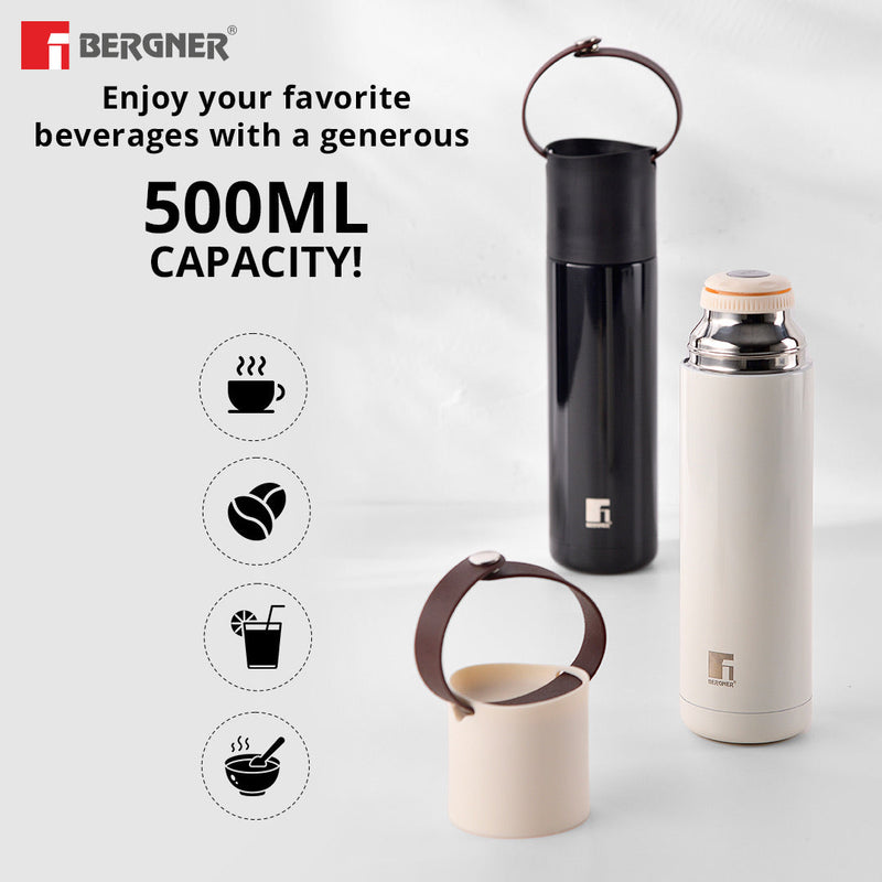 Bergner Walking Curv & Carry Thermosteel Hot and Cold 500ml Flask - White