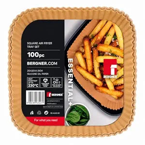Bergner Essential Plus 100 Pcs Square Air Fryer Tray Parchment Paper